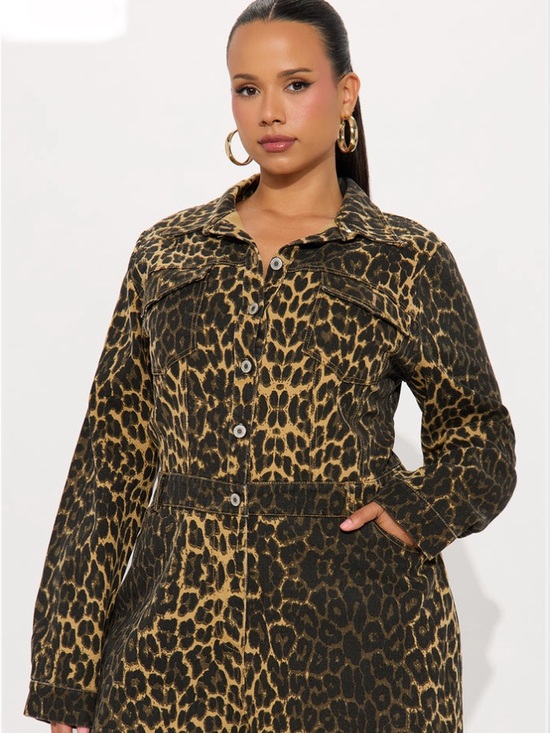 Fashion Nova Pants - Fashion Nova Leopard Denim Jumpsuit – XL – NWT
